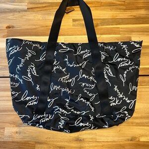 PINK Victoria's Secret Black Tote with White Script NEW